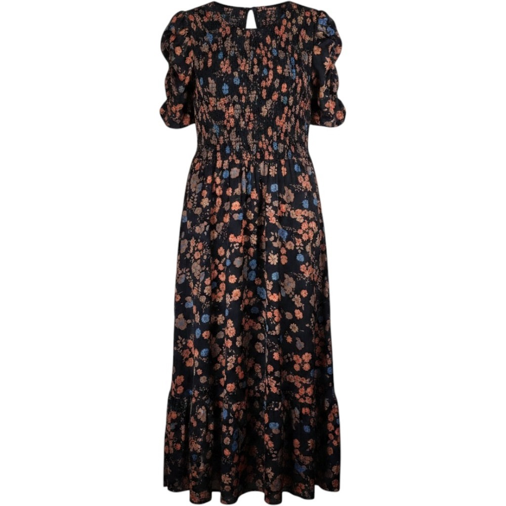 THML Womens Floral Smocked Maxi Dress Small Bohemian Dark Romantic Whimsical
